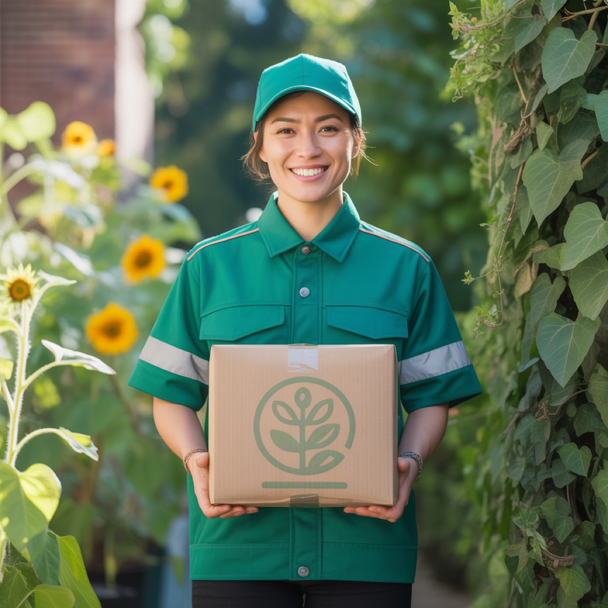 A courier holding a parcel ready for delivery